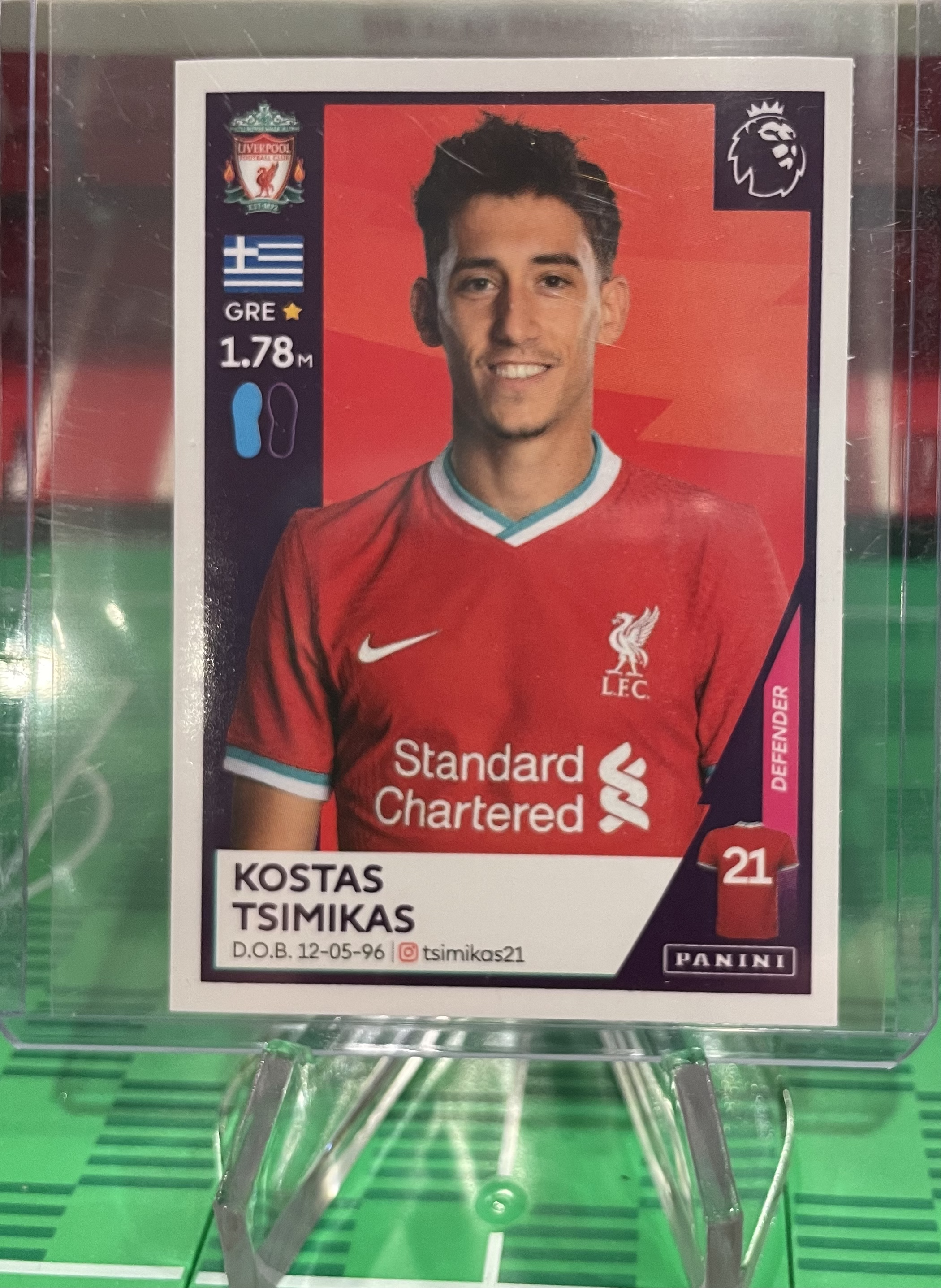 kostas tsimikas rookie card panini premier league sticker